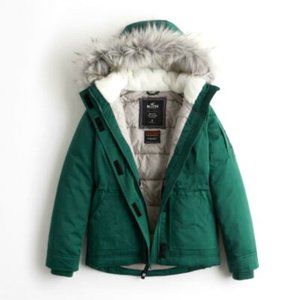 Hollister Green Utility Jacket with Faux Fur Hood